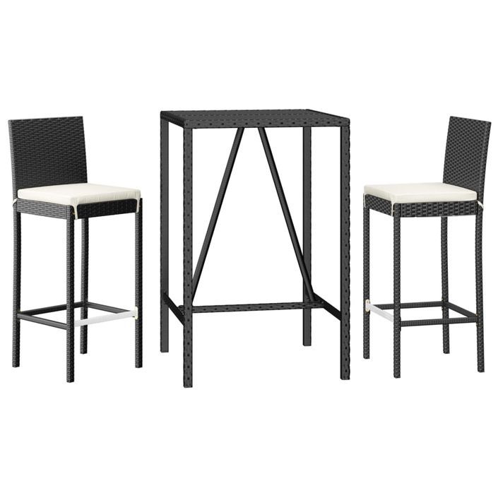 Ensemble de bar de jardin 3 pcs avec coussins noir poly rotin - Photo n°3