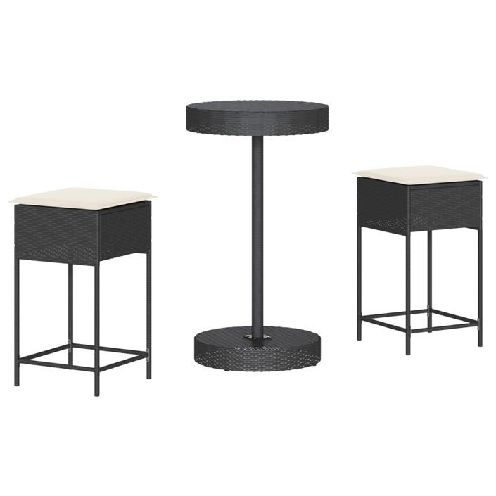 Ensemble de bar de jardin 3 pcs avec coussins noir poly rotin - Photo n°2