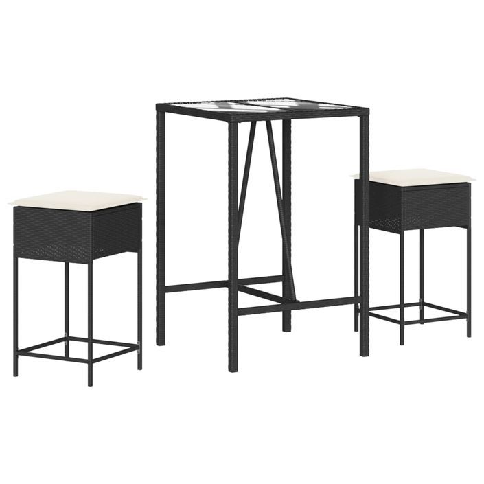 Ensemble de bar de jardin 3 pcs avec coussins noir poly rotin - Photo n°2