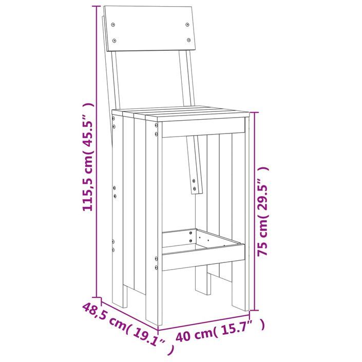 Ensemble de bar de jardin 3 pcs blanc bois de pin massif - Photo n°10