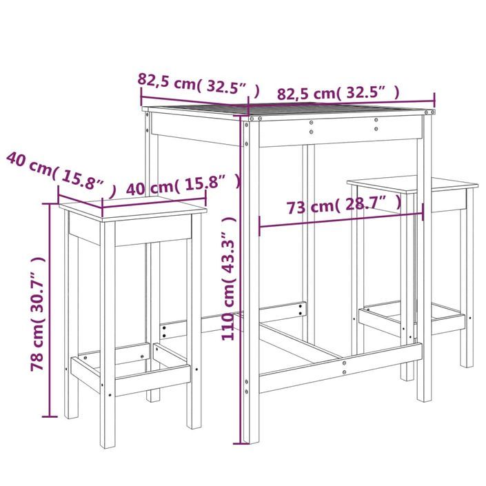 Ensemble de bar de jardin 3 pcs blanc bois de pin massif - Photo n°9