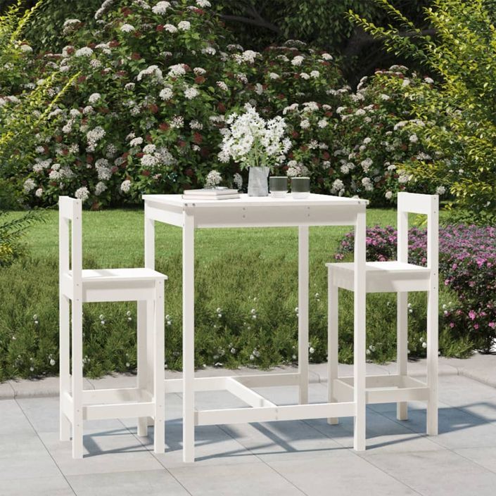 Ensemble de bar de jardin 3 pcs blanc bois de pin massif - Photo n°2