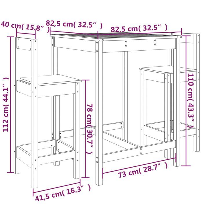 Ensemble de bar de jardin 3 pcs blanc bois de pin massif - Photo n°9