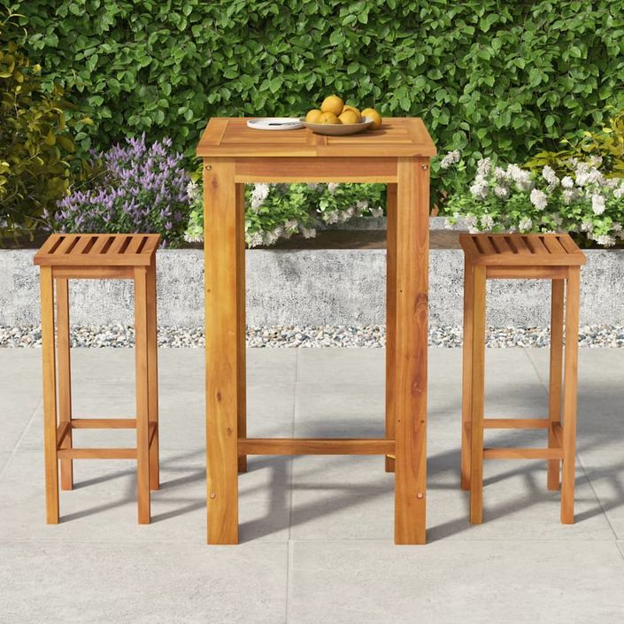 Ensemble de bar de jardin 3 pcs bois d'acacia solide - Photo n°2