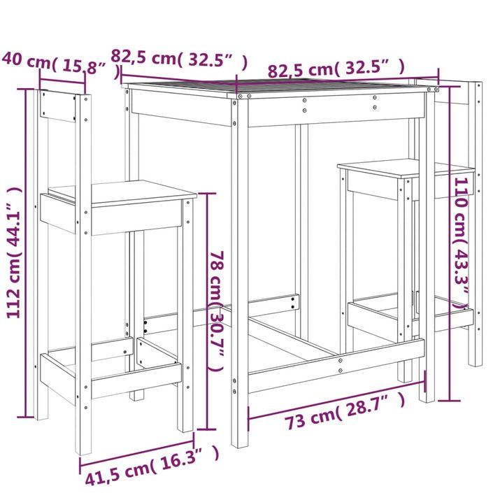 Ensemble de bar de jardin 3 pcs bois de pin massif - Photo n°9