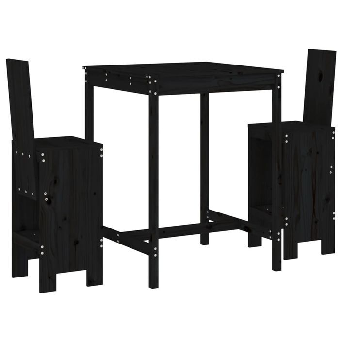 Ensemble de bar de jardin 3 pcs noir bois de pin massif - Photo n°1