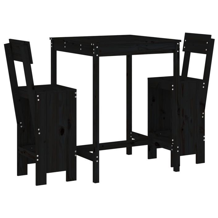 Ensemble de bar de jardin 3 pcs noir bois de pin massif - Photo n°1