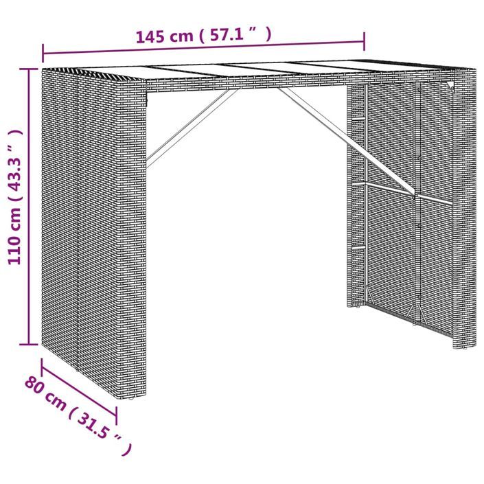 Ensemble de bar de jardin 5 pcs avec coussins gris poly rotin - Photo n°8