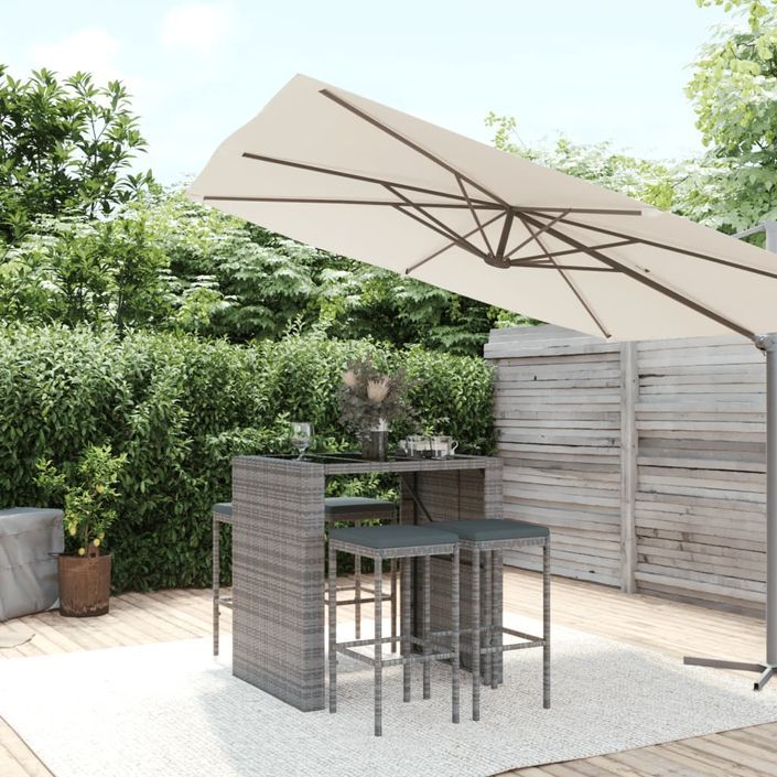 Ensemble de bar de jardin 5 pcs avec coussins gris poly rotin - Photo n°2