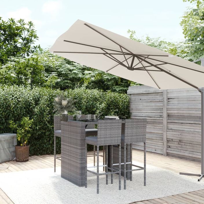 Ensemble de bar de jardin 5 pcs avec coussins gris poly rotin - Photo n°2