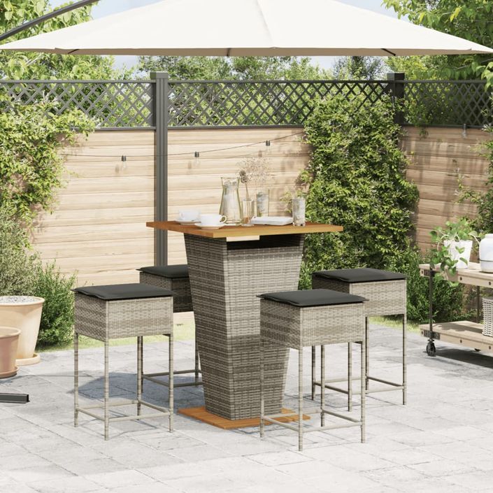 Ensemble de bar de jardin 5 pcs avec coussins gris poly rotin - Photo n°3