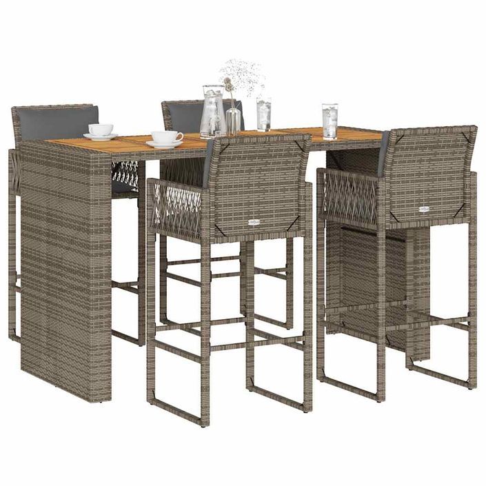 Ensemble de bar de jardin 5 pcs avec coussins gris poly rotin - Photo n°1