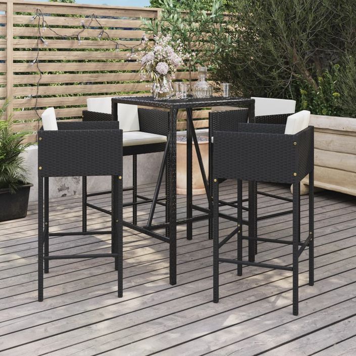 Ensemble de bar de jardin 5 pcs avec coussins noir poly rotin - Photo n°2