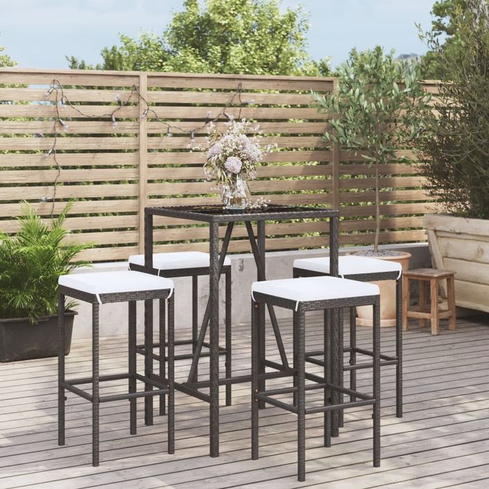 Ensemble de bar de jardin 5 pcs avec coussins noir poly rotin - Photo n°2