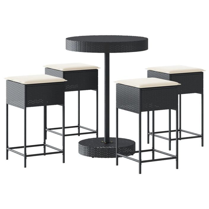 Ensemble de bar de jardin 5 pcs avec coussins noir poly rotin - Photo n°2