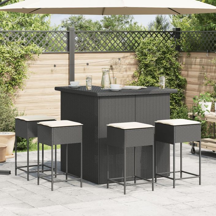 Ensemble de bar de jardin 5 pcs avec coussins noir poly rotin - Photo n°3