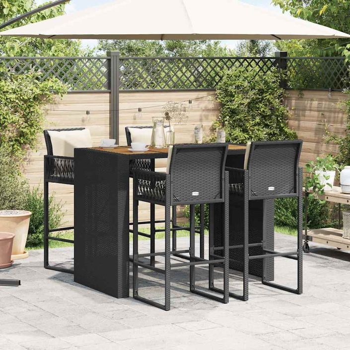 Ensemble de bar de jardin 5 pcs avec coussins noir poly rotin - Photo n°3