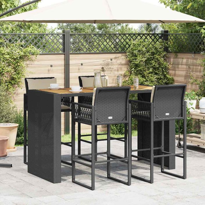 Ensemble de bar de jardin 5 pcs avec coussins noir poly rotin - Photo n°3