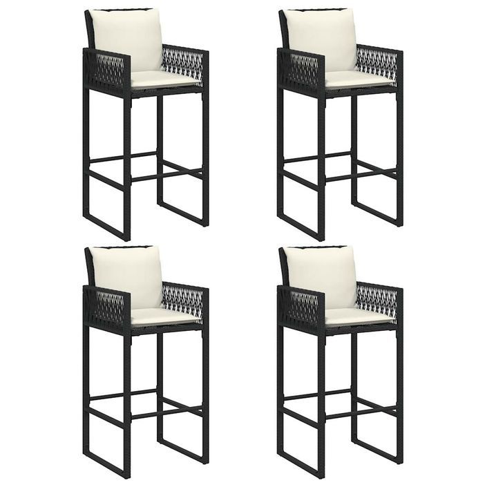 Ensemble de bar de jardin 5 pcs avec coussins noir poly rotin - Photo n°5