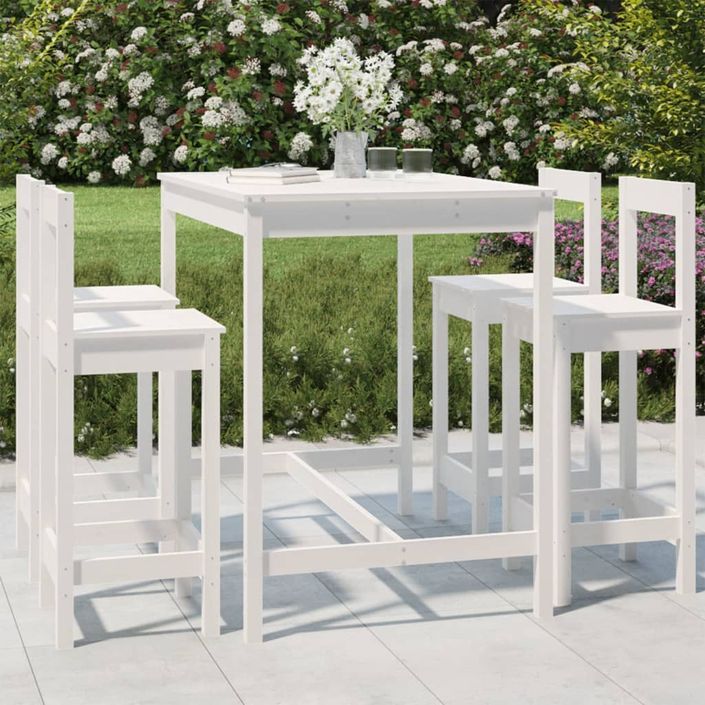 Ensemble de bar de jardin 5 pcs blanc bois massif de pin - Photo n°2