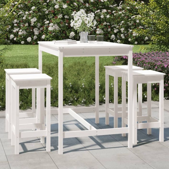 Ensemble de bar de jardin 5 pcs blanc bois massif de pin - Photo n°2