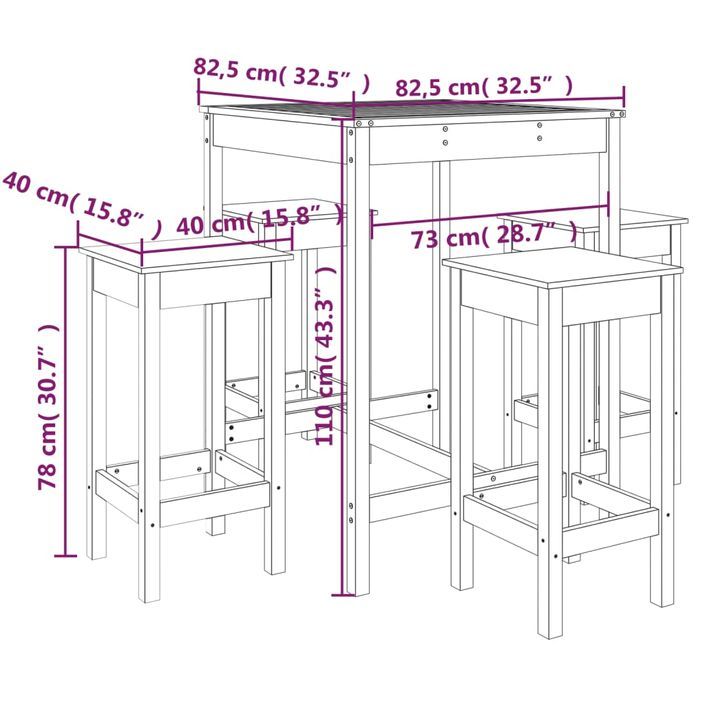 Ensemble de bar de jardin 5 pcs blanc bois massif de pin - Photo n°10