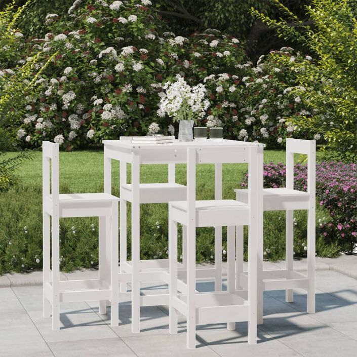 Ensemble de bar de jardin 5 pcs blanc bois massif de pin - Photo n°2