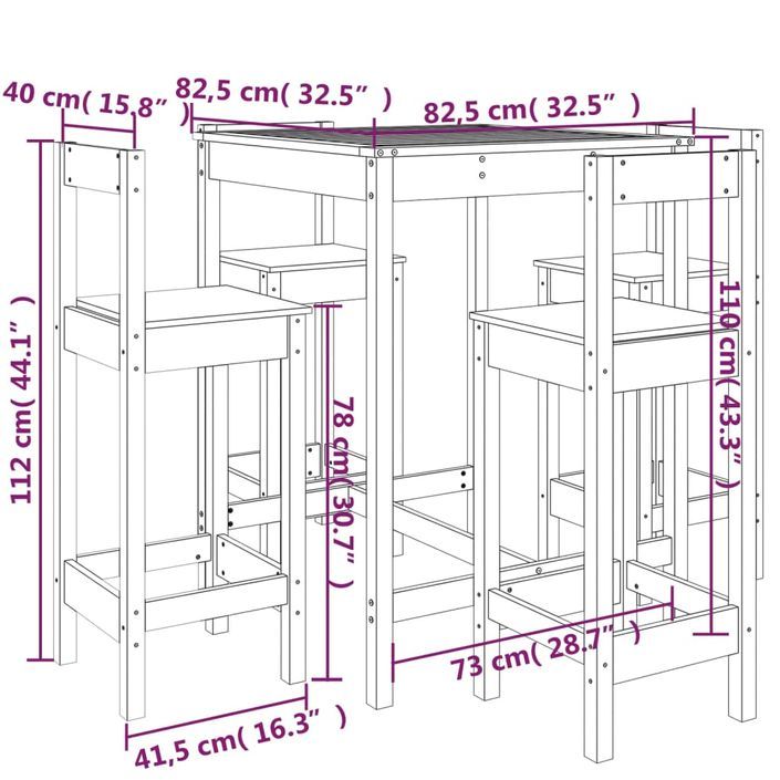 Ensemble de bar de jardin 5 pcs blanc bois massif de pin - Photo n°10