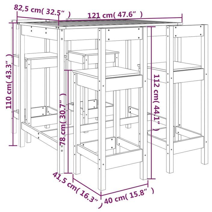 Ensemble de bar de jardin 5 pcs bois de pin massif - Photo n°10