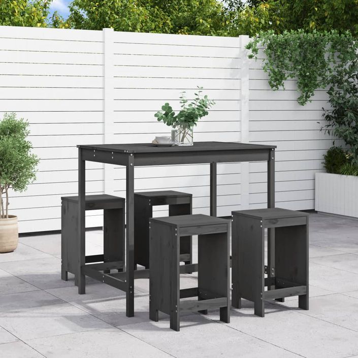 Ensemble de bar de jardin 5 pcs gris bois de pin massif - Photo n°2