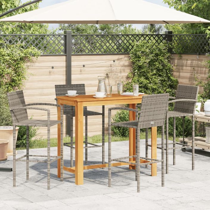 Ensemble de bar de jardin 5 pcs gris bois massif acacia rotin - Photo n°3