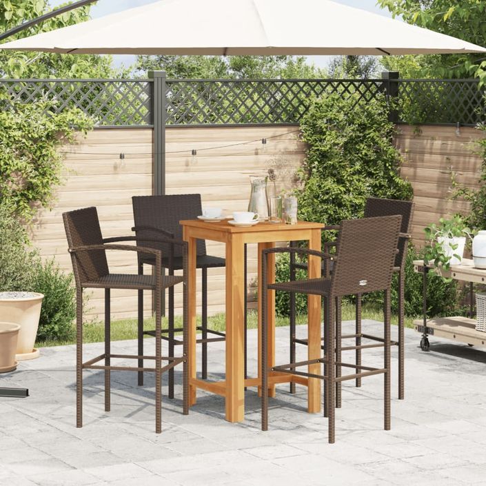 Ensemble de bar de jardin 5 pcs marron bois massif acacia rotin - Photo n°3