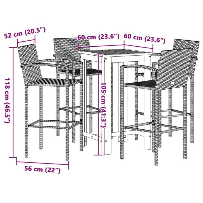 Ensemble de bar de jardin 5 pcs marron bois massif acacia rotin - Photo n°11