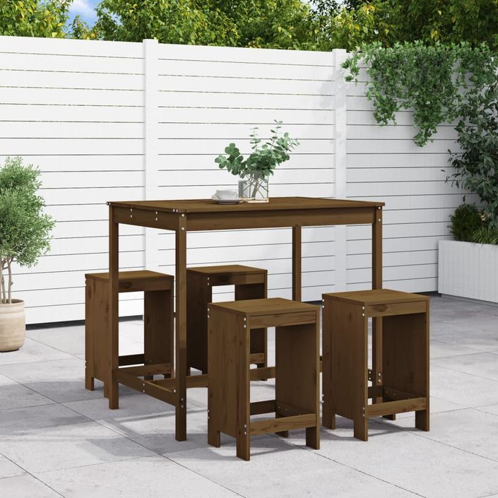 Ensemble de bar de jardin 5 pcs marron miel bois de pin massif - Photo n°2