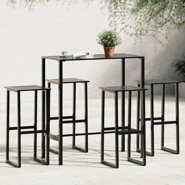 Ensemble de bar de jardin 5 pcs noir acier enduit de poudre - Photo n°1