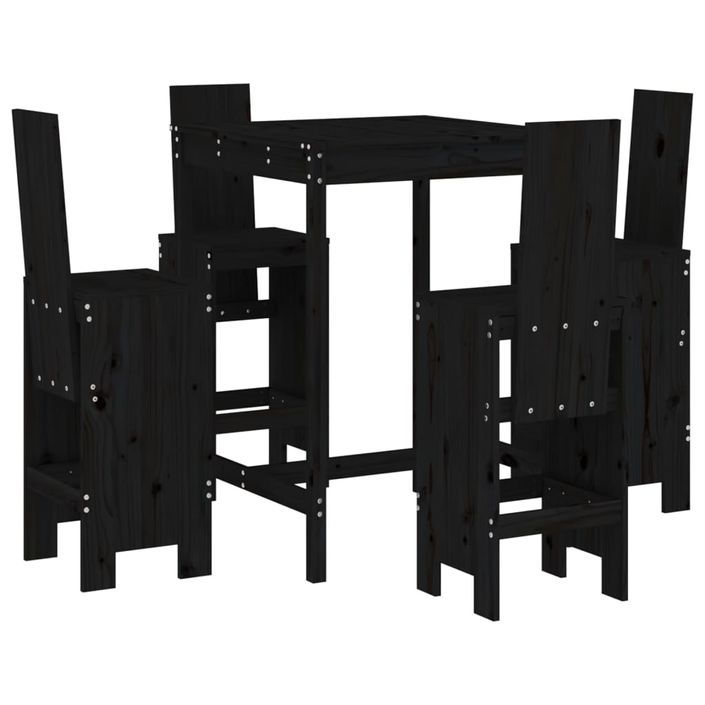 Ensemble de bar de jardin 5 pcs noir bois de pin massif - Photo n°1