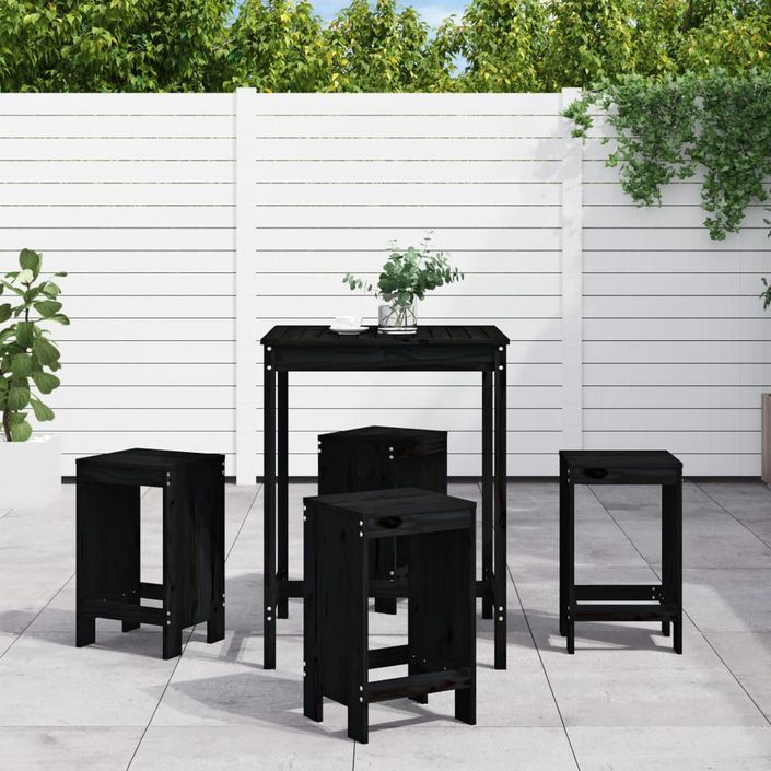 Ensemble de bar de jardin 5 pcs noir bois de pin massif - Photo n°2