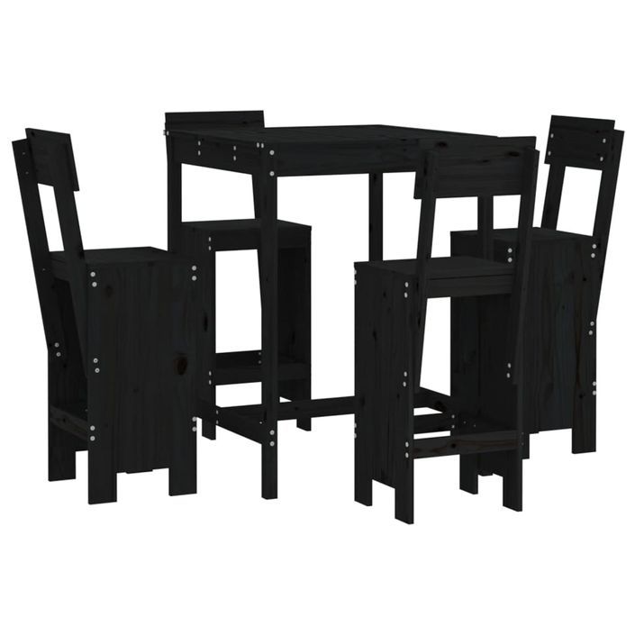 Ensemble de bar de jardin 5 pcs noir bois de pin massif - Photo n°1