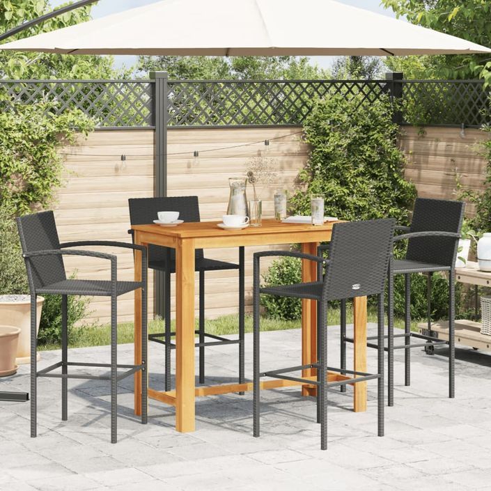 Ensemble de bar de jardin 5 pcs noir bois massif acacia rotin - Photo n°3