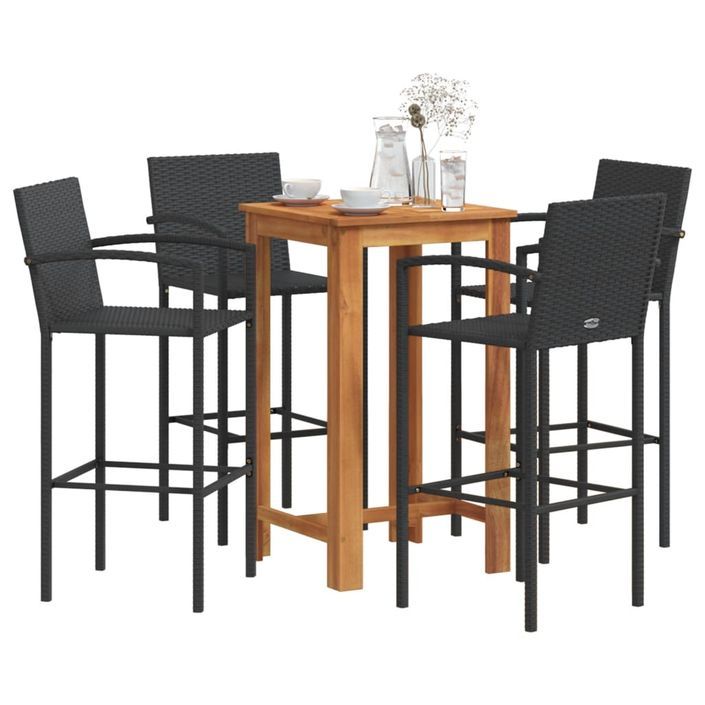 Ensemble de bar de jardin 5 pcs noir bois massif acacia rotin - Photo n°1