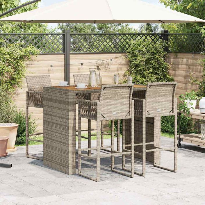 Ensemble de bar de jardin 5 pcs sans coussins gris poly rotin - Photo n°3