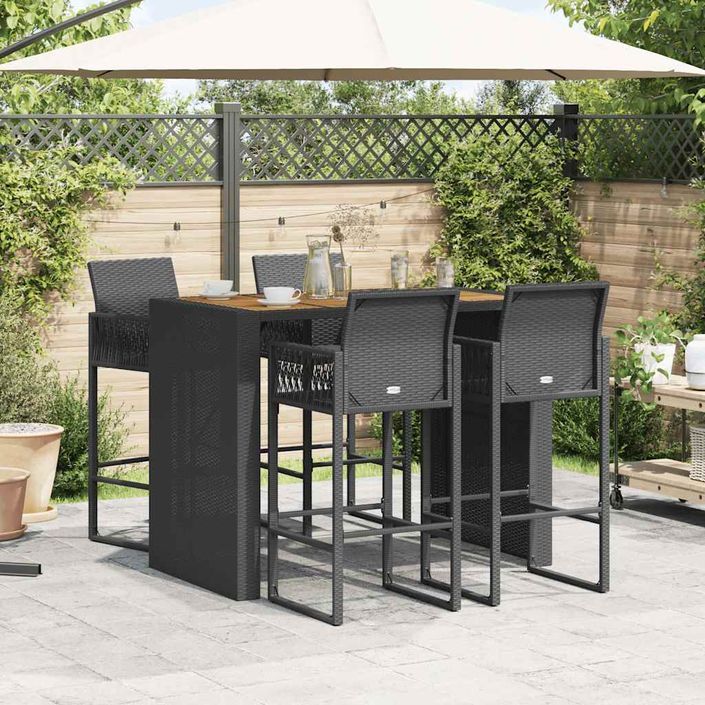 Ensemble de bar de jardin 5 pcs sans coussins noir poly rotin - Photo n°3