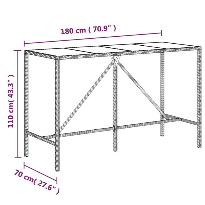 Ensemble de bar de jardin 7 pcs avec coussins noir poly rotin - Photo n°8