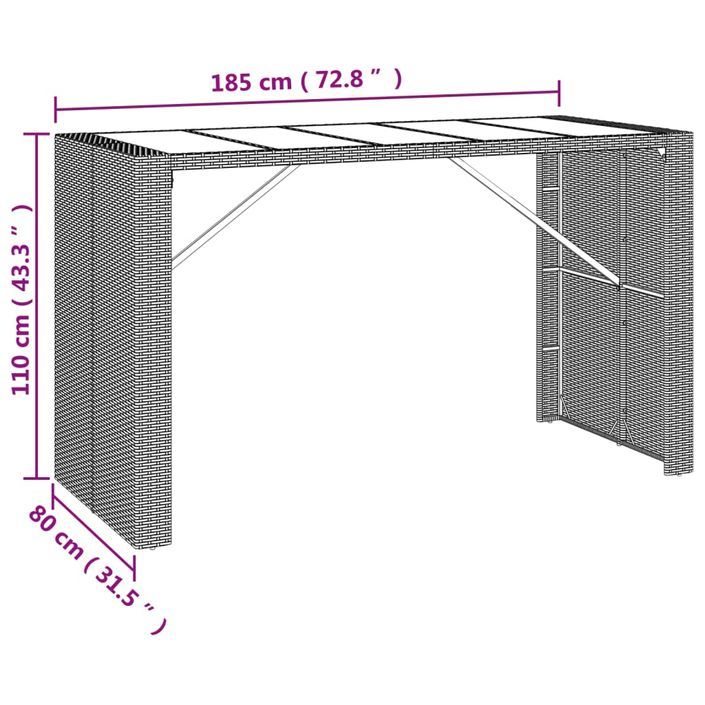 Ensemble de bar de jardin 7 pcs avec coussins noir poly rotin - Photo n°8