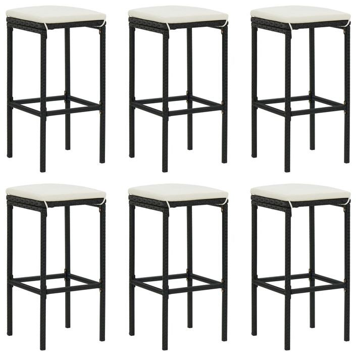 Ensemble de bar de jardin 7 pcs avec coussins noir poly rotin - Photo n°4