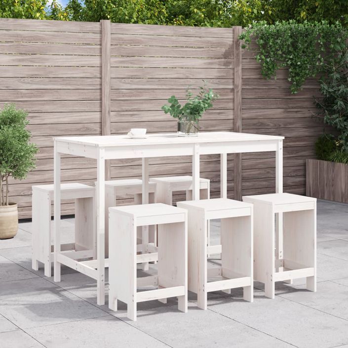 Ensemble de bar de jardin 7 pcs blanc bois de pin massif - Photo n°2