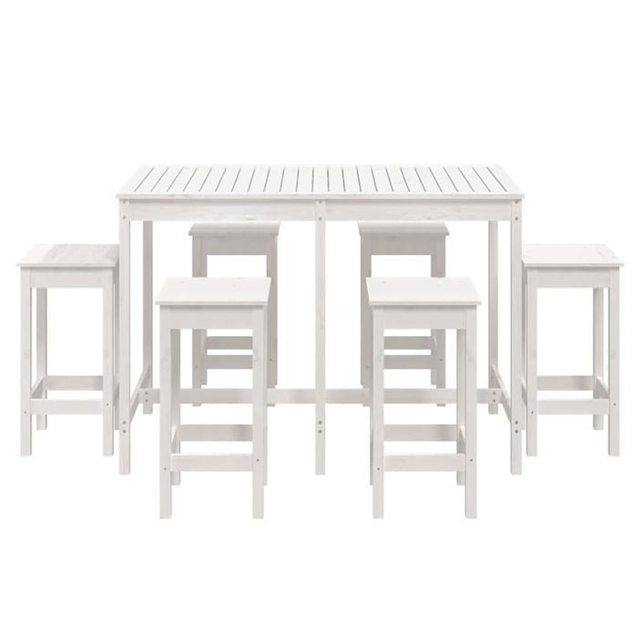 Ensemble de bar de jardin 7 pcs blanc bois de pin massif - Photo n°4