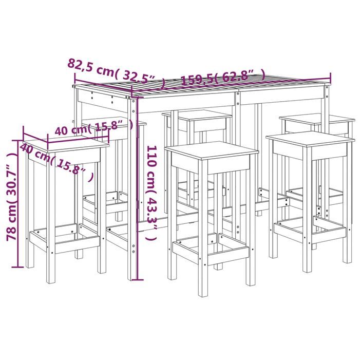 Ensemble de bar de jardin 7 pcs blanc bois de pin massif - Photo n°10