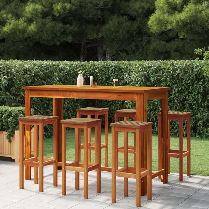 Ensemble de bar de jardin 7 pcs Bois d'acacia solide 2 - Photo n°2