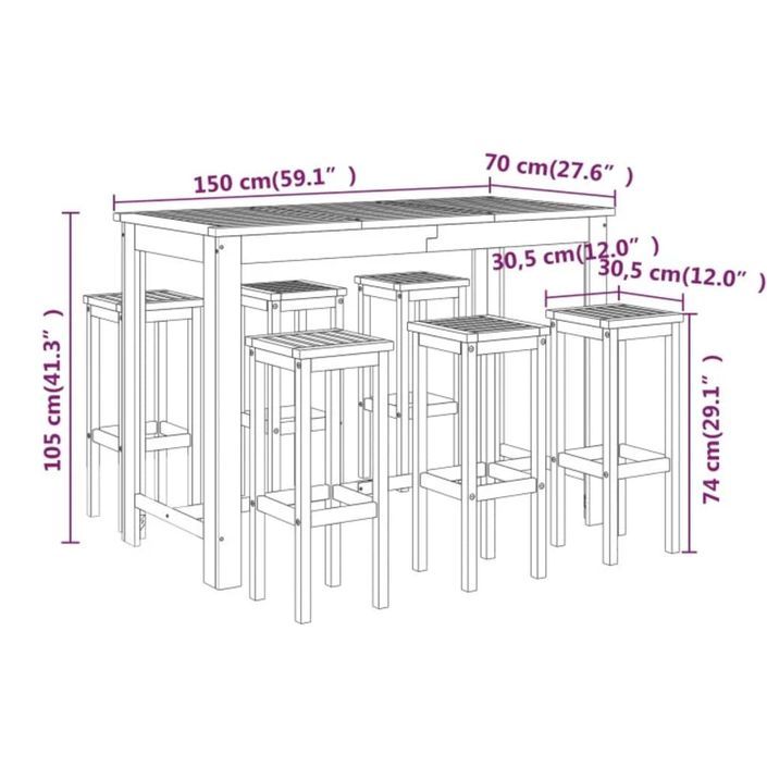 Ensemble de bar de jardin 7 pcs Bois d'acacia solide 2 - Photo n°9